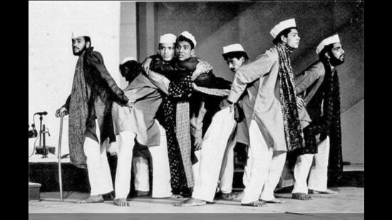 Actors Adil Hussain and Annup Sonii as part of a play at the National School of Drama.