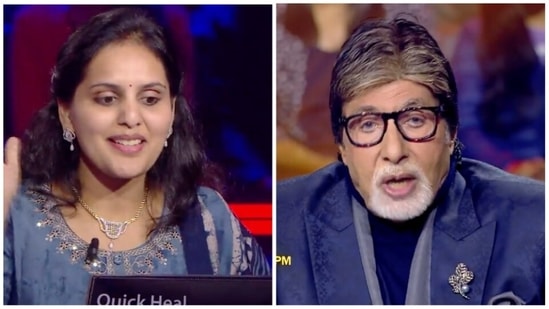 Amitabh Bachchan and a new contestant on KBC 14.&nbsp;