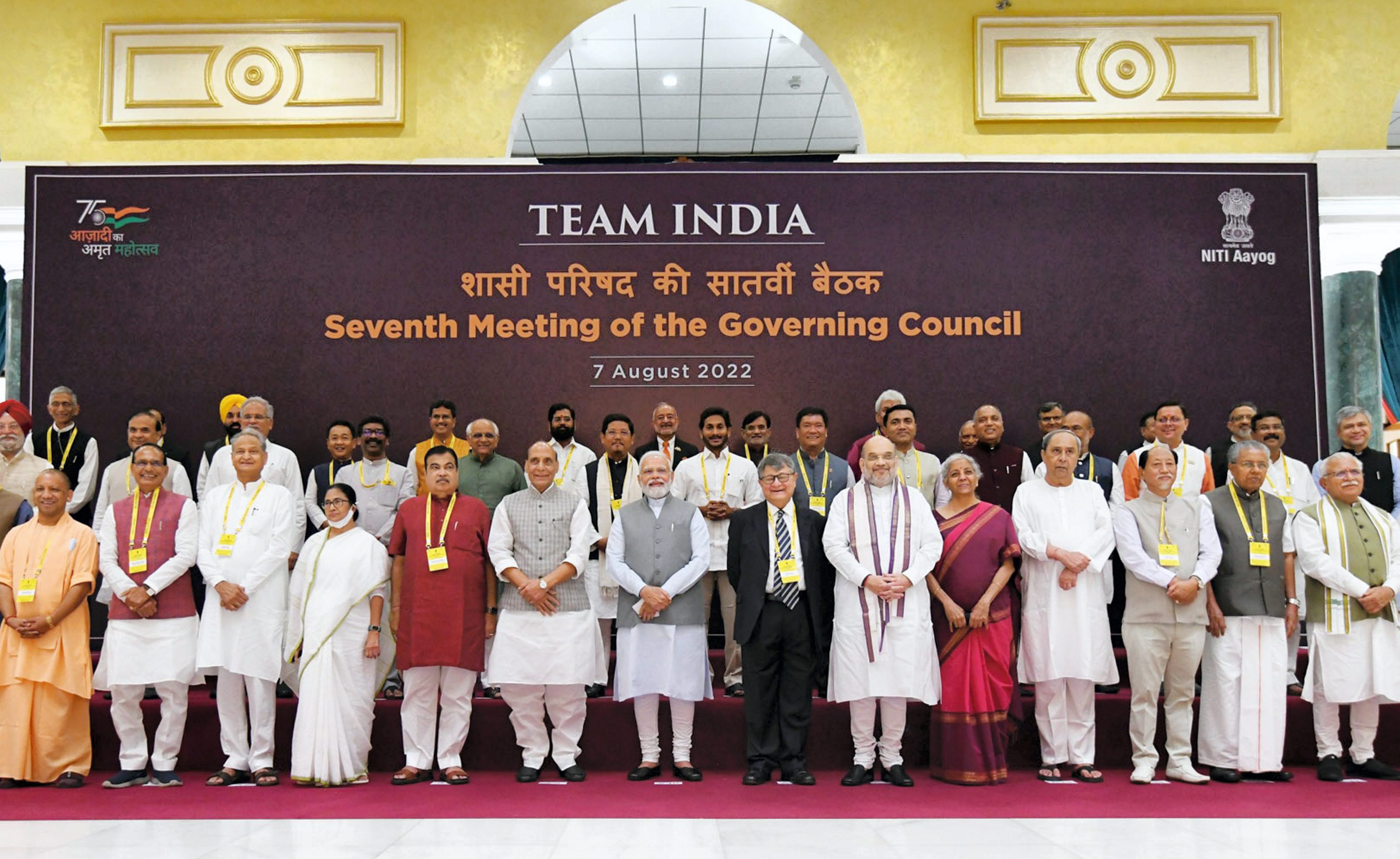 PM Narendra Modi and other ministers and chief ministers at the 7th Governing Council meeting of NITI Aayog in New Delhi, Sunday. (PTI) PM Narendra Modi and other ministers and chief ministers at the 7th Governing Council meeting of NITI Aayog in New Delhi, Sunday. (PTI)