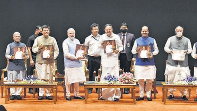 Prime Minister Narendra Modi at the farewell function of tVice President M. Venkaiah Naidu, at Balayogi Auditorium, Parliament House, in New Delhi on Monday. (ANI) Prime Minister Narendra Modi at the farewell function of tVice President M. Venkaiah Naidu, at Balayogi Auditorium, Parliament House, in New Delhi on Monday. (ANI)