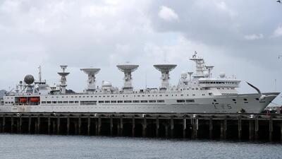 China’s Yuan Wang 5 is seen docked on October 2, 2016 in Auckland, New Zealand. The ship is described as a naval vessel used for tracking and supporting satellites. (Getty Images)