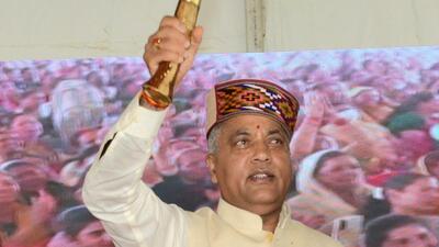 HP chief minister Jai Ram Thakur being welcomed at an event in Kasauli on Monday. (HT Photo) HP chief minister Jai Ram Thakur being welcomed at an event in Kasauli on Monday. (HT Photo)