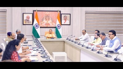 U.P CM Yogi Adityanath during a high-level Covid review meeting on Monday. (Sourced)
