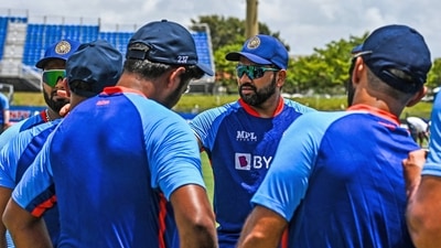 India's skipper Rohit Sharma during a team huddle (ICC Twitter) India's skipper Rohit Sharma during a team huddle (ICC Twitter)