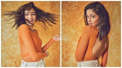 Ananya Panday is the cutest eye candy for Liger Ahmedabad promotions in backless mesh top and flared jeans (Instagram) Ananya Panday is the cutest eye candy for Liger Ahmedabad promotions in backless mesh top and flared jeans (Instagram)