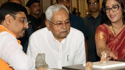 Bihar Chief Minister Nitish Kumar looking exhibition during foundation day function of Bihar Museum in Patna.&nbsp;