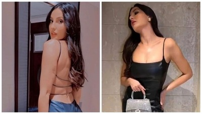 Nora Fatehi performs in Pune in a black bodycon dress, flaunts her hourglass figure (Instagram) Nora Fatehi performs in Pune in a black bodycon dress, flaunts her hourglass figure (Instagram)