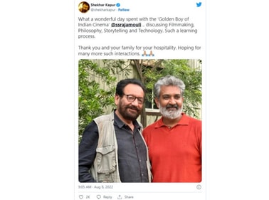 Shekhar Kapur recently met SS Rajamouli and shared a photo of their meeting. Shekhar Kapur recently met SS Rajamouli and shared a photo of their meeting.