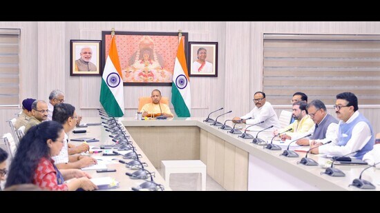 U.P CM Yogi Adityanath during a high-level Covid review meeting on Monday. (Sourced)
