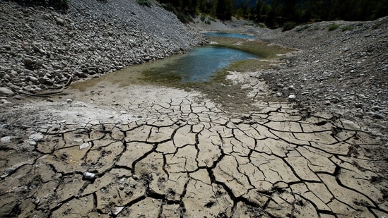 File photo of cracked and dry earth on the banks of Le Broc lake, as a historical drought hits France, August 5, 2022.(REUTERS)