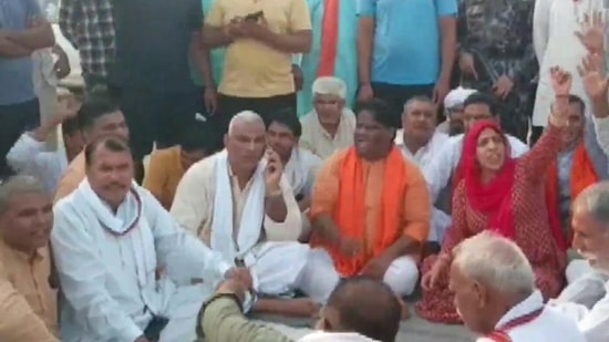 BJP MP Ranjeeta Koli launched a sit-in protest after the alleged attack.&nbsp;((ANI))