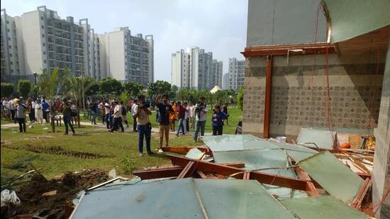 Shrikant Tyagi allegedly encroached upon a portion of the common area. (HT PHOTO) Shrikant Tyagi allegedly encroached upon a portion of the common area. (HT PHOTO)