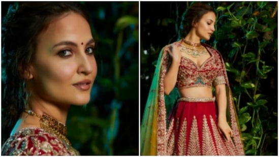 Elli AvrRam earlier made heads turn as she turned into a bride in red lehenga set for a photoshoot.(Instagram/@elliavrram)