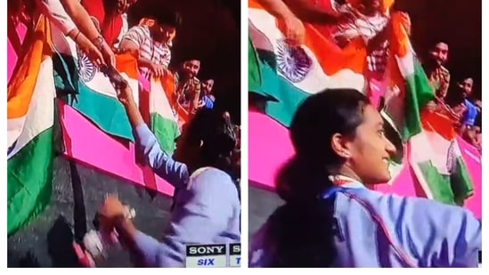 PV Sindhu celebrates gold medal with Indian fans PV Sindhu celebrates gold medal with Indian fans