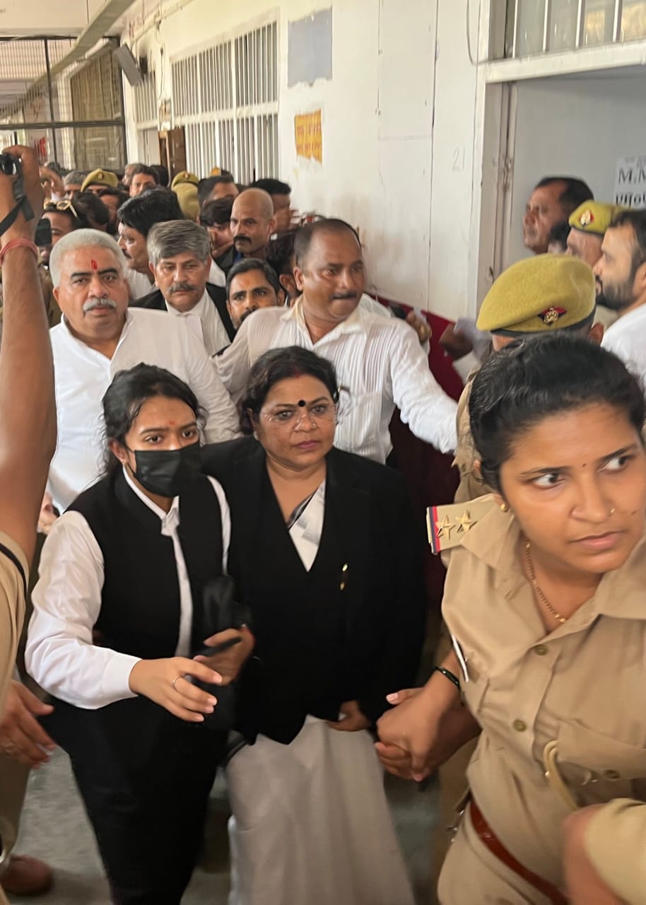 UP cabinet minister Rakesh Sachan being taken to court on Monday.&nbsp; (HT photo)