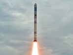 Isro launches the maiden flight of its small satellite launcher the SSLV-D1, in Sriharikota on Sunday. (ISRO Spaceflight Twitter) Isro launches the maiden flight of its small satellite launcher the SSLV-D1, in Sriharikota on Sunday. (ISRO Spaceflight Twitter)