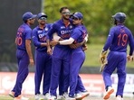 India bowler Axar Patel, center, celebrates with his teammates(AP) India bowler Axar Patel, center, celebrates with his teammates(AP)