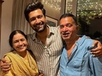 Sham Kaushal with son Vicky Kaushal with wife Veena Kaushal. Sham Kaushal with son Vicky Kaushal with wife Veena Kaushal.