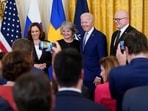 President Joe Biden poses for a photo with Vice President Kamala Harris, left, Karin Olofsdotter, Sweden's ambassador to the US, second from left, and Mikko Hautala, Finland's ambassador to the US, right, after signing the Instruments of Ratification for the Accession Protocols to the North Atlantic Treaty for the Republic of Finland and Kingdom of Sweden in the East Room of the White House in Washington, Tuesday, August 9, 2022. (AP Photo/Susan Walsh) President Joe Biden poses for a photo with Vice President Kamala Harris, left, Karin Olofsdotter, Sweden's ambassador to the US, second from left, and Mikko Hautala, Finland's ambassador to the US, right, after signing the Instruments of Ratification for the Accession Protocols to the North Atlantic Treaty for the Republic of Finland and Kingdom of Sweden in the East Room of the White House in Washington, Tuesday, August 9, 2022. (AP Photo/Susan Walsh)