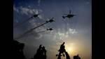 IAF helicopters will shower participants at the Independence Day event with flower petals and a contingent of parachutists will paradrop with the Tricolour during the ceremony. (PTI File Photo) IAF helicopters will shower participants at the Independence Day event with flower petals and a contingent of parachutists will paradrop with the Tricolour during the ceremony. (PTI File Photo)
