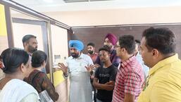 MLA Daljit Singh Bhola taking stock of under-construction Aam Aadmi mohalla clinic in Focal Point in Ludhiana. (HT PHOTO)