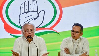 Congress MPs Jairam Ramesh and Gaurav Gogoi address a press conference in New Delhi on Tuesday. (PTI Photo)