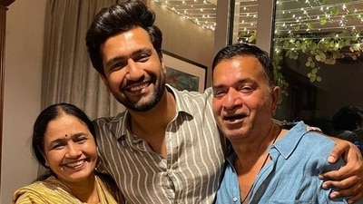 Sham Kaushal with son Vicky Kaushal with wife Veena Kaushal. Sham Kaushal with son Vicky Kaushal with wife Veena Kaushal.