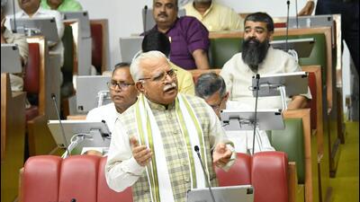 Haryana chief minister Manohar Lal Khattar speaks during the monsoon session of the Haryana assembly in Chandigarh on Tuesday. Congress MLAs demanded that to stop illegal mining, “it should be started legally” as the livelihood of the people is linked to this. (Keshav Singh/HT) Haryana chief minister Manohar Lal Khattar speaks during the monsoon session of the Haryana assembly in Chandigarh on Tuesday. Congress MLAs demanded that to stop illegal mining, “it should be started legally” as the livelihood of the people is linked to this. (Keshav Singh/HT)