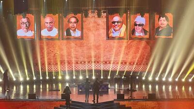 Among the portraits of late former chief ministers were that of DMK founder C N Annadurai, the two from the AIADMK and K Kamaraj from the Congress which is an ally of the ruling party of Tamil Nadu. (HT Photo) Among the portraits of late former chief ministers were that of DMK founder C N Annadurai, the two from the AIADMK and K Kamaraj from the Congress which is an ally of the ruling party of Tamil Nadu. (HT Photo)