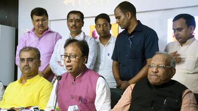 Bihar state BJP president Sanjay Jaiswal addresses a press conference at party office in Patna on Tuesday. (Santosh Kumar/HT photo) Bihar state BJP president Sanjay Jaiswal addresses a press conference at party office in Patna on Tuesday. (Santosh Kumar/HT photo)