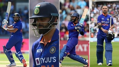 From left: Rohit Sharma, Virat Kohli, Dinesh Karthik and Shikhar Dhawan.&nbsp; (Getty)