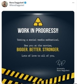 Rana took to Twitter to announce that he’s taking a social media sabbatical.