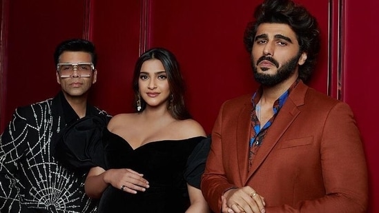Sonam Kapoor wins the maternity fashion moment in black off-shoulder gown on Koffee With Karan with Arjun Kapoor&nbsp;(Instagram)