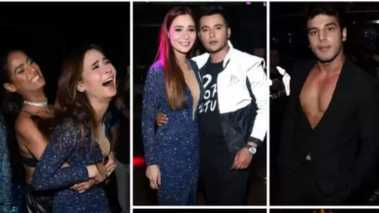 In one picture shared online, Poonam Pandey who was Sara Khan's close friend was seen lifting her up. Siddharth Sharma, who was also a part of Lock Upp was seen posing in an all black outfit.
