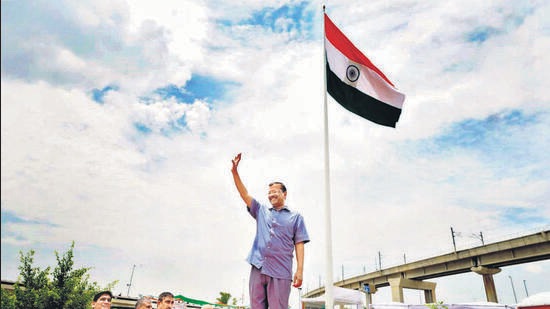 Delhi CM Arvind Kejriwal was speaking on Tuesday at an event in east Delhi, where the AAP government unveiled the 500th national flag in the national capital. (Sanchit Khanna/HT Photo)