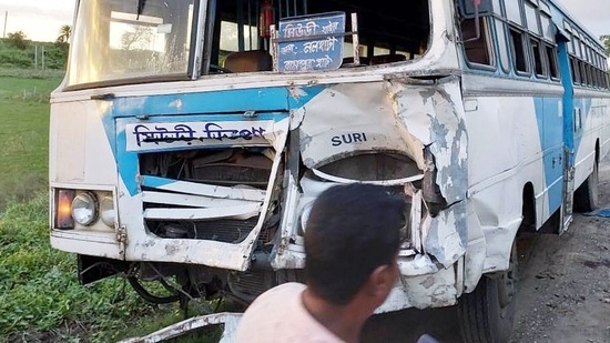 Nine people killed in auto and bus collision in Mallarpur police station area of Birbhum district on Tuesday. (ANI Photo) Nine people killed in auto and bus collision in Mallarpur police station area of Birbhum district on Tuesday. (ANI Photo)