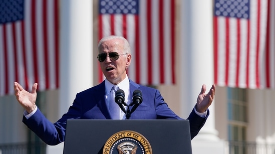 President Joe Biden speaks before signing the "CHIPS and Science Act of 2022" during a ceremony on the South Lawn of the White House.(AP)