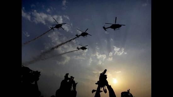 IAF helicopters will shower participants at the Independence Day event with flower petals and a contingent of parachutists will paradrop with the Tricolour during the ceremony. (PTI File Photo)