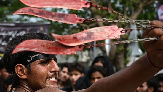 The Arabic word muharram means "not allowed" or "forbidden." On the day of Ashura, the Muslim community recalls and laments the beheading of Imam Hussain during the Battle of Karbala. (Islamabad)(AFP)