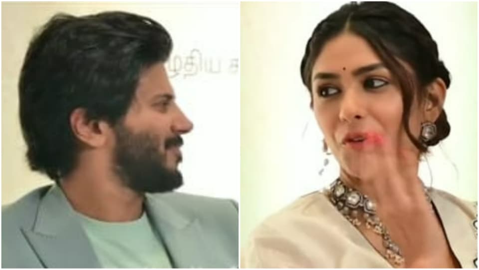 Dulquer Salman and Murnal Thakur during the promotion of their film Sita Ramam.