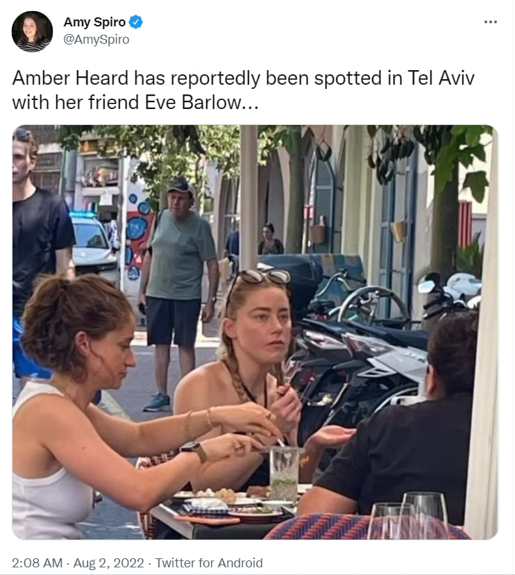 Amber Heard seen with Eve Barlow in Israel.