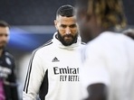Real Madrid's French forward Karim Benzema looks down during a training session one day prior to the UEFA Super Cup football match.(AFP) Real Madrid's French forward Karim Benzema looks down during a training session one day prior to the UEFA Super Cup football match.(AFP)
