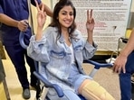 Shilpa Shetty shared a picture of her injured leg. Shilpa Shetty shared a picture of her injured leg.