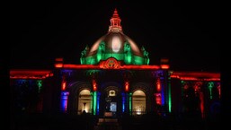 An illuminated Vidhan Bhawan ahead of Independence Day, in Lucknow. (deepak gupta/ht)