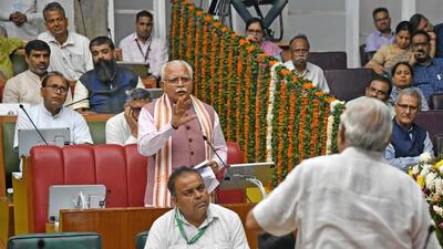 Haryana Chief Minister Manohar Lal Khattar during the monsoon session of the Haryana Vidhan Sabha in Chandigarh on Wednesday. The SC ruling on the restoration of village common land resonated in the assembly. (Keshav Singh/ HT) Haryana Chief Minister Manohar Lal Khattar during the monsoon session of the Haryana Vidhan Sabha in Chandigarh on Wednesday. The SC ruling on the restoration of village common land resonated in the assembly. (Keshav Singh/ HT)