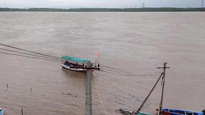At the temple town of Bhadrachalam, the water level in the Godavari crossed the second warning level of 48 feet and reached 49.30 feet on Wednesday morning and went up to 50.60 feet by 5 pm, according to officials. (PTI) At the temple town of Bhadrachalam, the water level in the Godavari crossed the second warning level of 48 feet and reached 49.30 feet on Wednesday morning and went up to 50.60 feet by 5 pm, according to officials. (PTI)