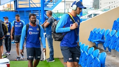 Shubman Gill arrives for a training session at Queens Park Oval (AFP) Shubman Gill arrives for a training session at Queens Park Oval (AFP)