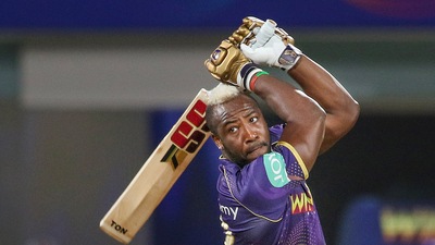 Andre Russell plays a shot (PTI) Andre Russell plays a shot (PTI)