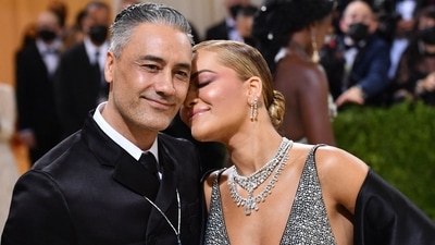 Rita Ora and Taika Waititi shared an adorable moment at the Met Gala 2021. (AFP)