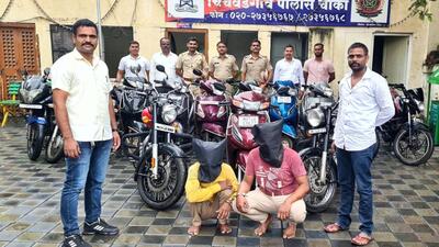 Police have recovered 14 motorcycles worth ₹6, 96,000 from the accused arrested. (HT PHOTO) Police have recovered 14 motorcycles worth ₹6, 96,000 from the accused arrested. (HT PHOTO)